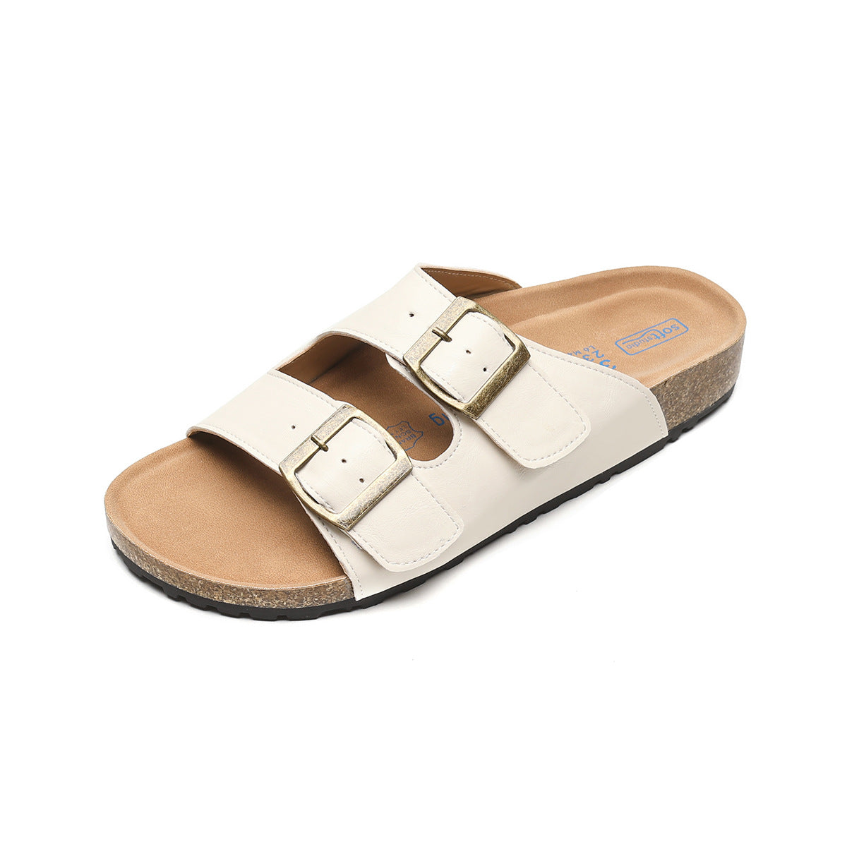 Women Soft Leather Summer Buckle Slides Sandals-RAIIFY