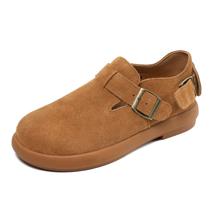 Women Retro Minimalism Suede Flat Casual Shoes-RAIIFY