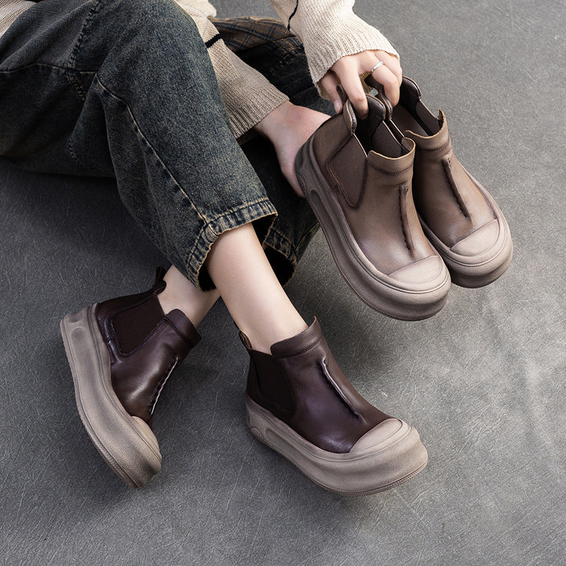 Women Minimalism Leather High-Top Platform Casual Shoes-RAIIFY