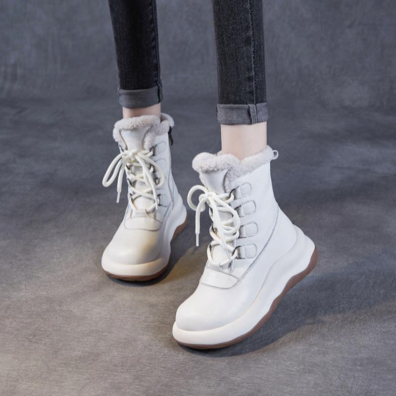 Women Minimalism Fashion Leather Mid-Calf Snow Boots-RAIIFY