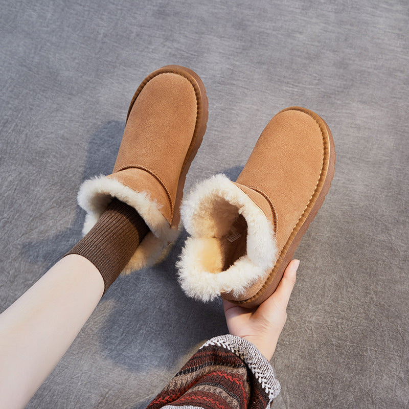 Women Retro Suede Furred Ankle Snow Boots-RAIIFY