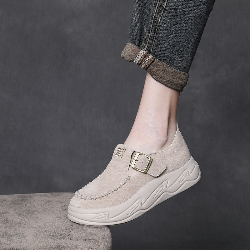 Women's Handmade Leather Platform Slip-on Loafers-RAIIFY