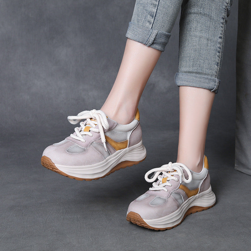 Women's Fashion Breathable Mesh Leather Casual Sneakers-RAIIFY