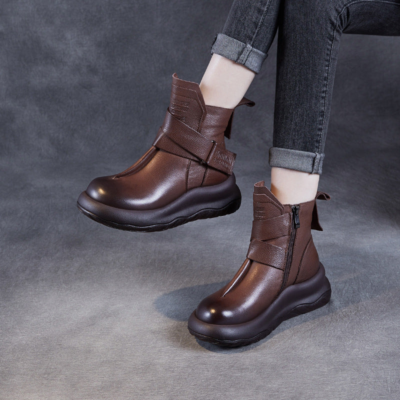 Women Handmade Vintage Leather Casual Boots-RAIIFY