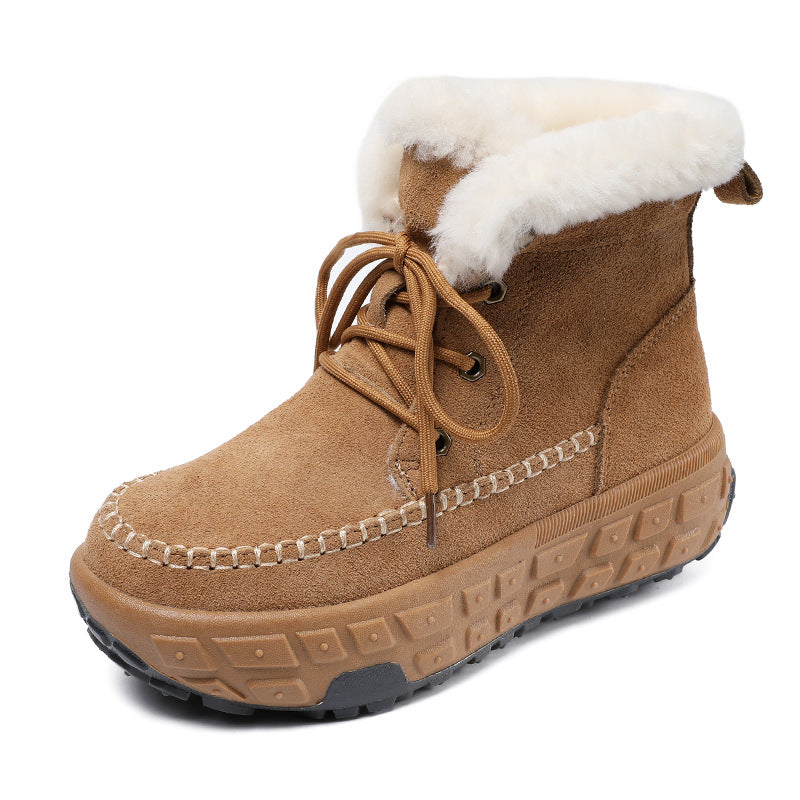 Women Vintage Leather Thick Soled Snow Boots-RAIIFY