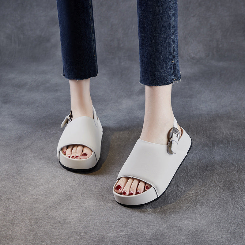 Women's Minimalism Plain Leather Buckle Casual Sandals-RAIIFY