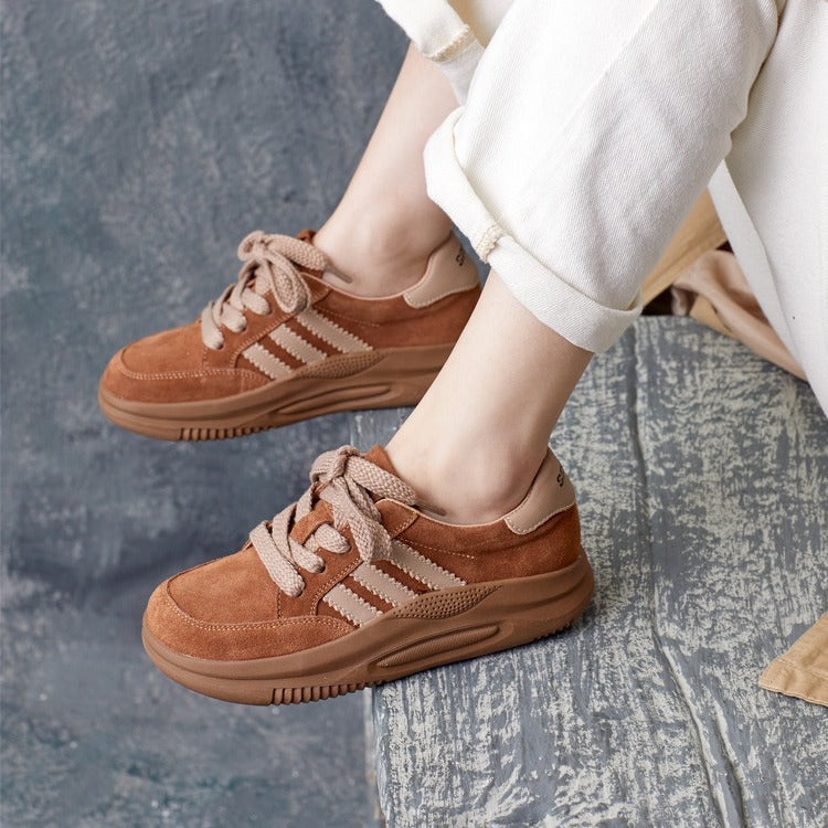 Women Retro Leather Flat Training Casual Shoes-RAIIFY