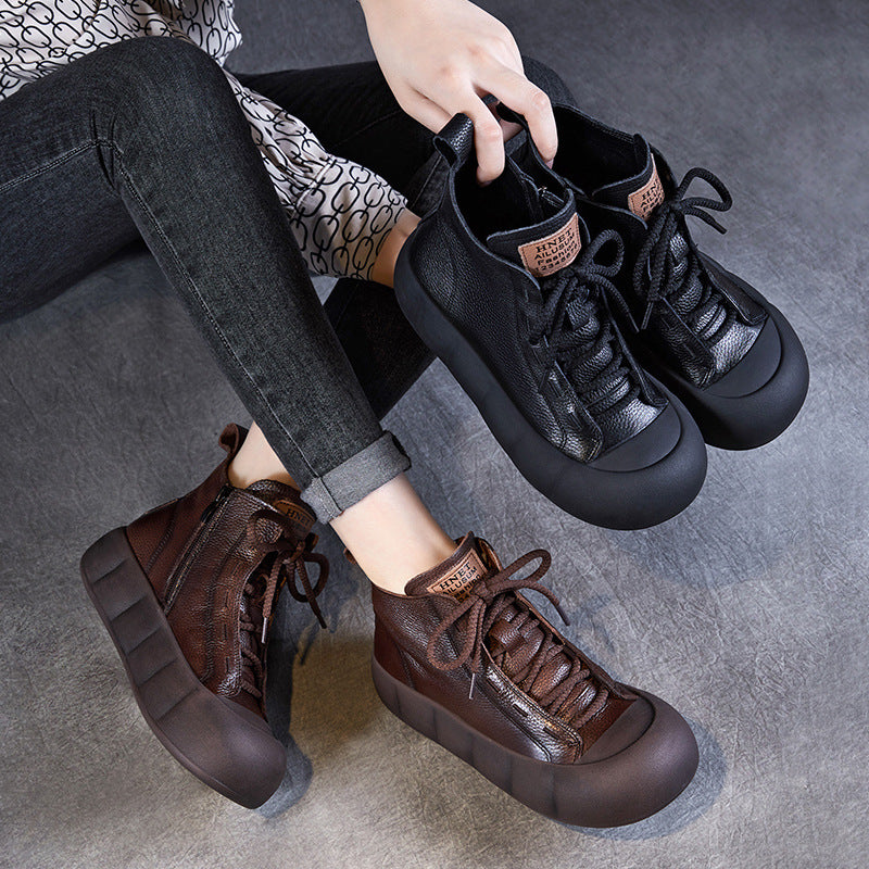 Women Soft Leather Casual Flat Ankle Boots-RAIIFY