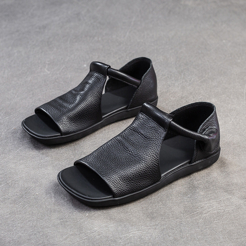 Women Minimalist Leather Flat Casual Sandals-RAIIFY