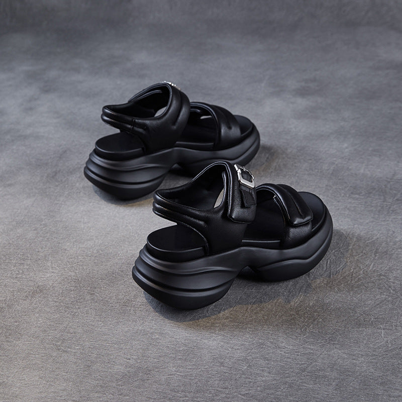 Women's Fashion Plain Leather Casual Platform Sandals-RAIIFY