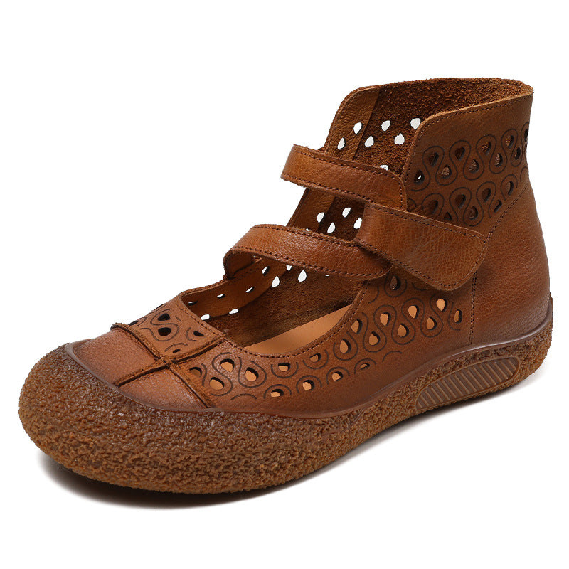 Women Retro Hollow Leather High Top Sandals Boots-RAIIFY