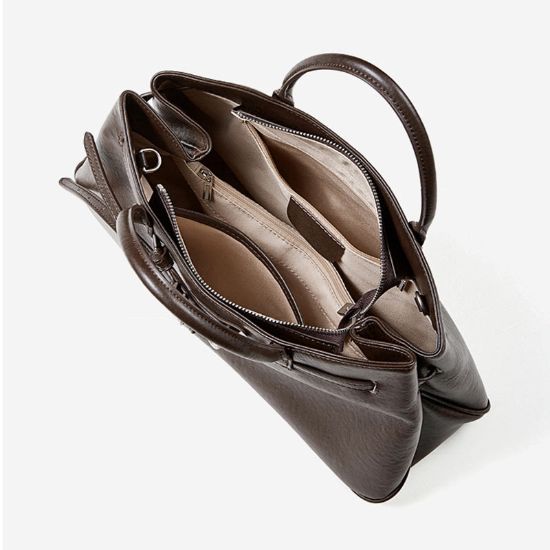 Women's Minimalist Plain Leather Satchel Bag