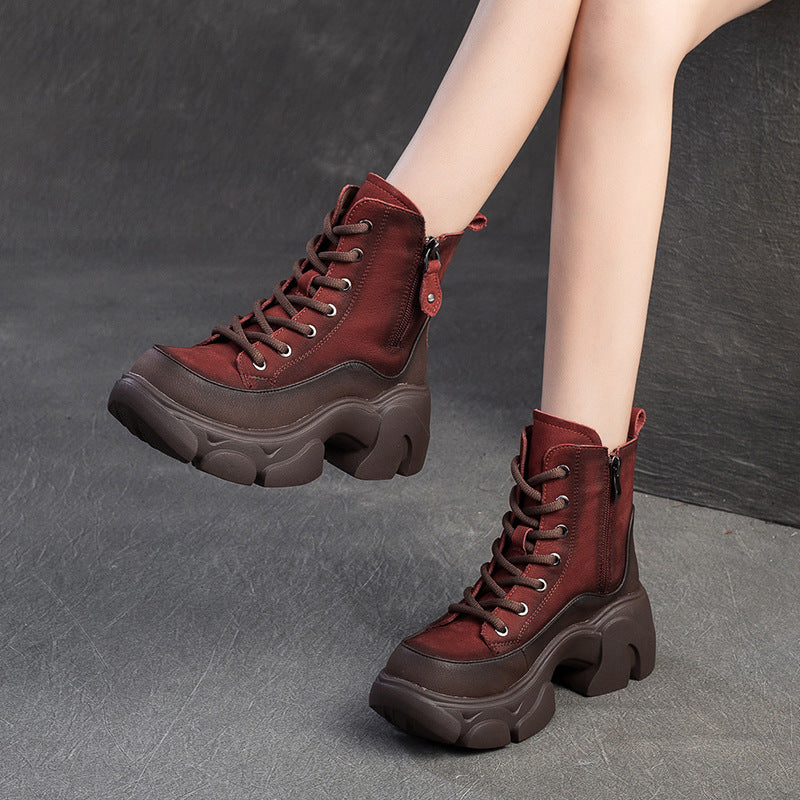 Women Vintage Leather Casual Platform Boots-RAIIFY