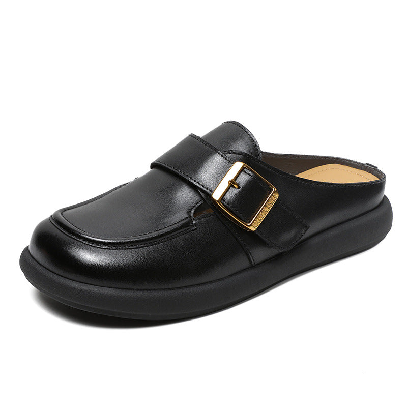 Women Retro Leather Soft Flat Mules-RAIIFY