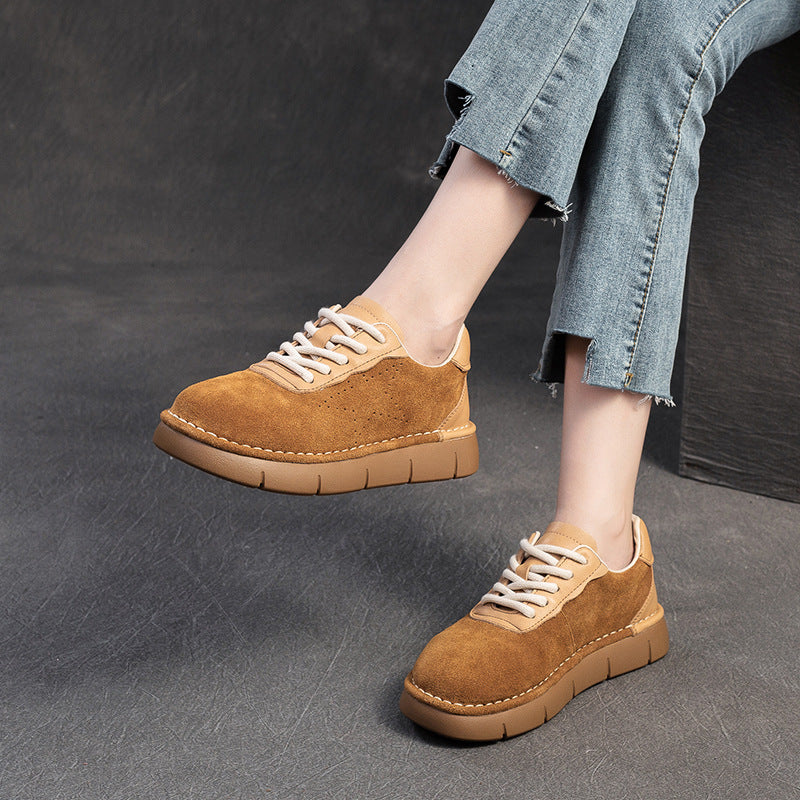 Women Minimalism Vintage Suede Flat Casual Shoes-RAIIFY