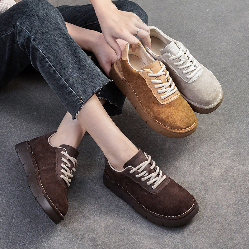 Women Minimalism Vintage Suede Flat Casual Shoes-RAIIFY