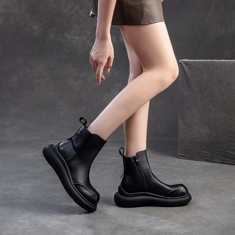 Women Minimalism Leather Casual Ankle Boots-RAIIFY