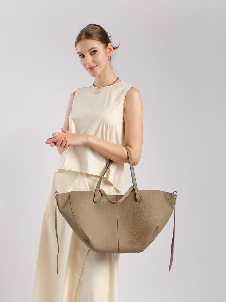 Women’s Leather Tote Bag with Detachable Pouch-RAIIFY