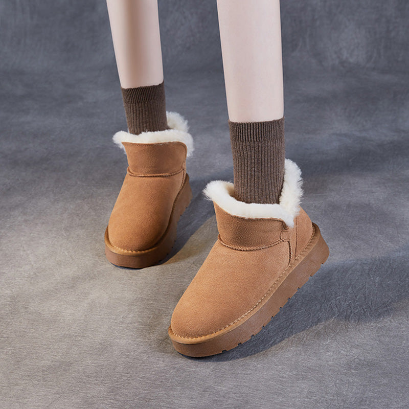 Women Retro Suede Furred Ankle Snow Boots-RAIIFY