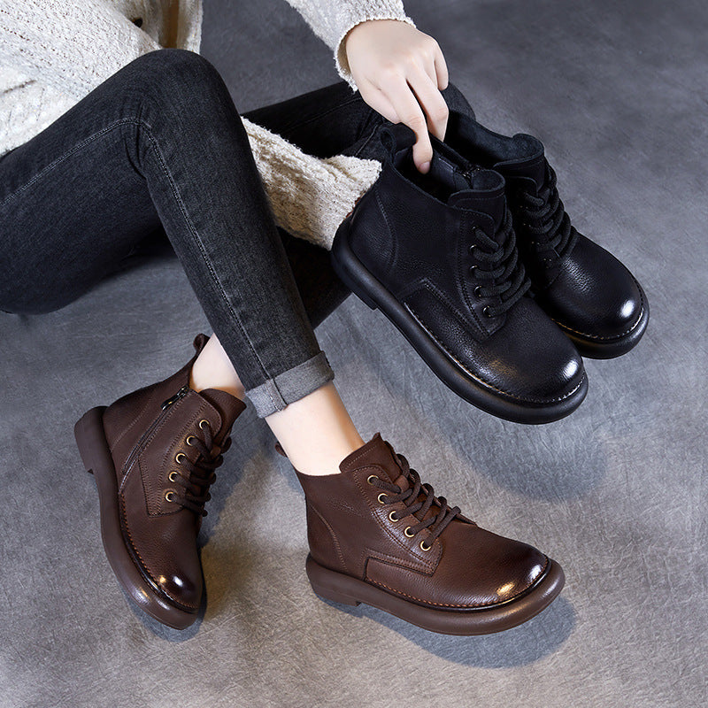 Women Retro Solid Leather Minimalism Ankle Boots-RAIIFY