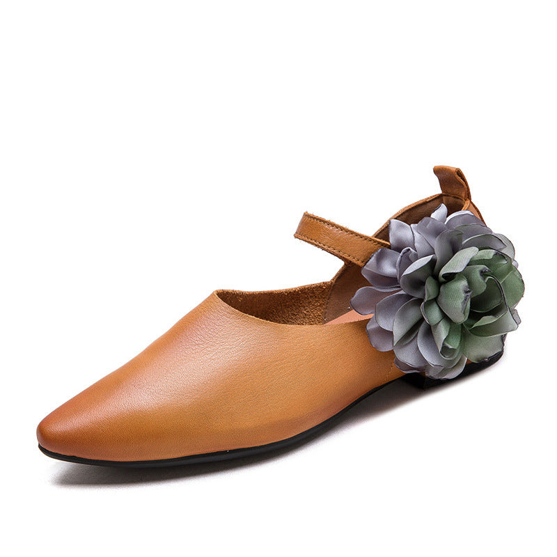 Women Retro Ethnic Flower Leather Pointed Toe Shoes-RAIIFY