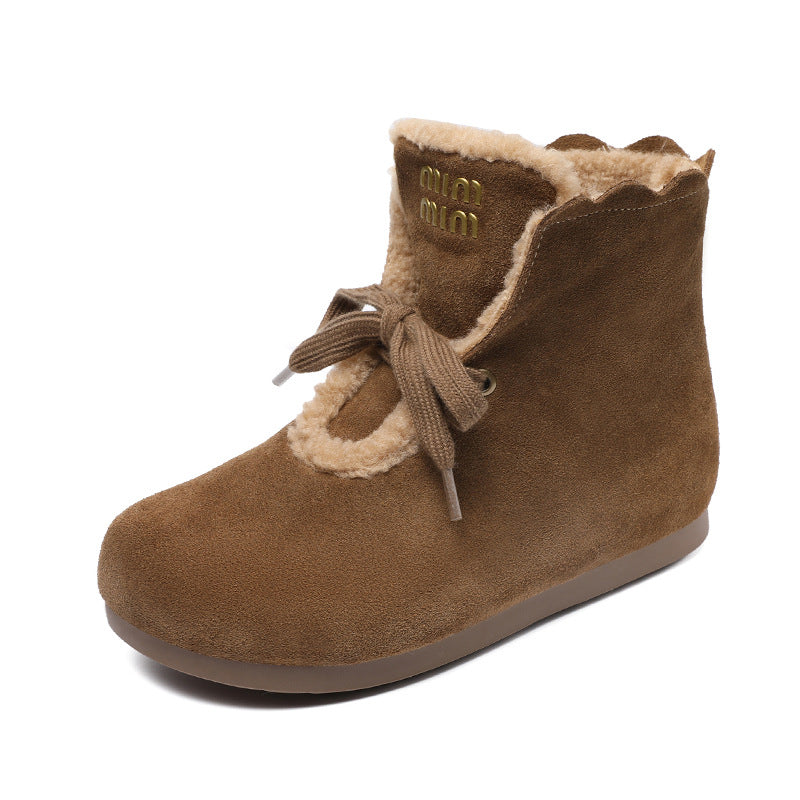 Women's Minimalism Solid Suede Soft Furred Ankle Snow Boots-RAIIFY