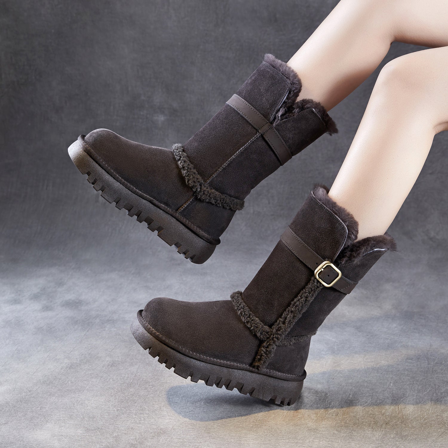 Women's Retro Suede Comfort Mid-Calf Snow Boots-RAIIFY