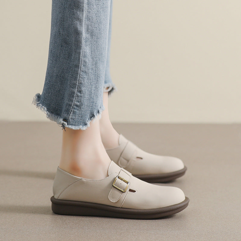 Women Minimalism Retro Soft Leather Casual Loafers-RAIIFY