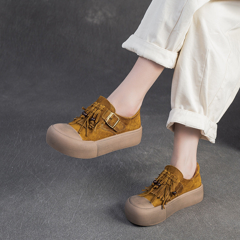 Women's Vintage Fringed Flat Platform Slip-on Shoes-RAIIFY
