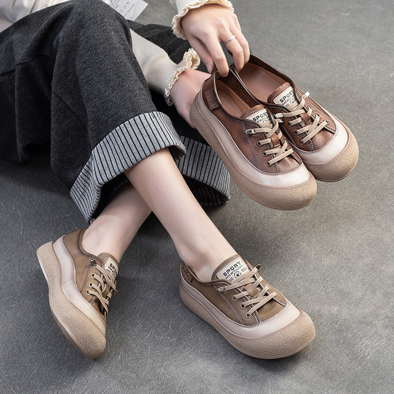 Women Retro Leather Flat Casual Shoes-RAIIFY