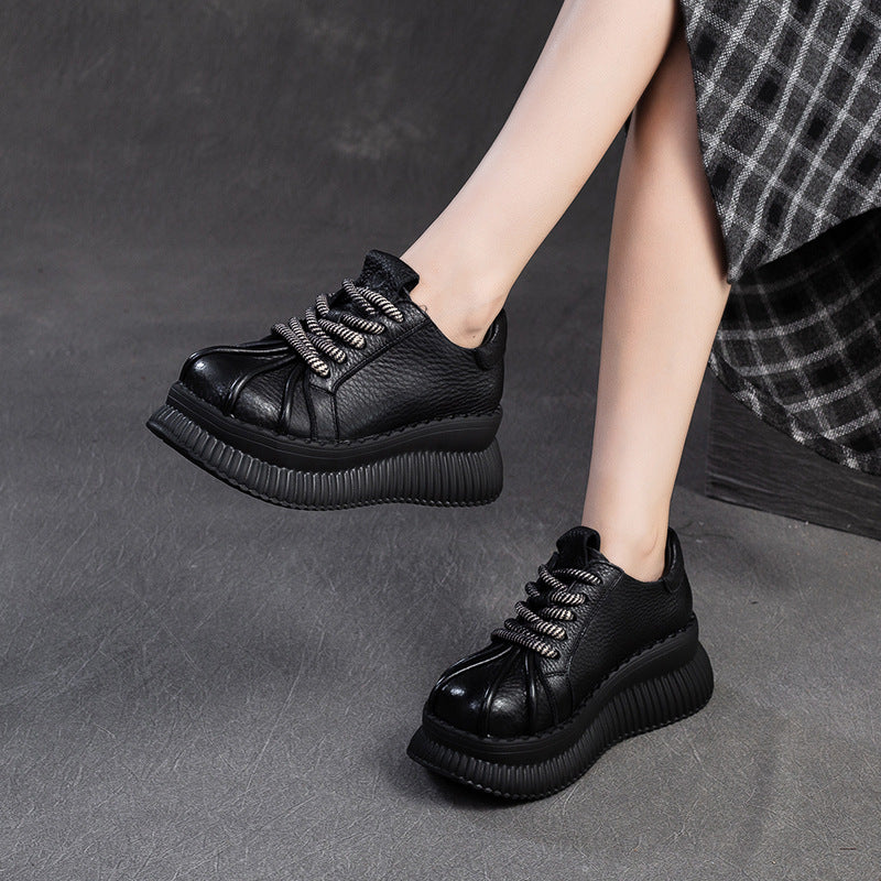 Women Retro Leather Soft Platform Casual Shoes-RAIIFY