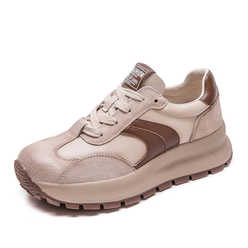 Women Fashion Leather Thick Soled Casual Sneakers-RAIIFY