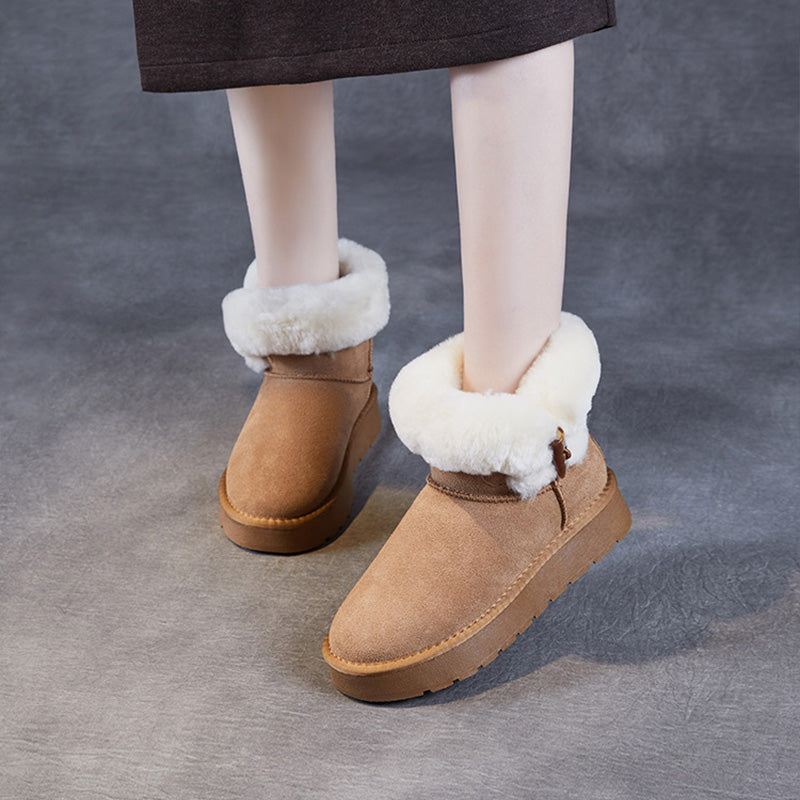 Women Solid Suede Furred Ankle Snow Boots-RAIIFY