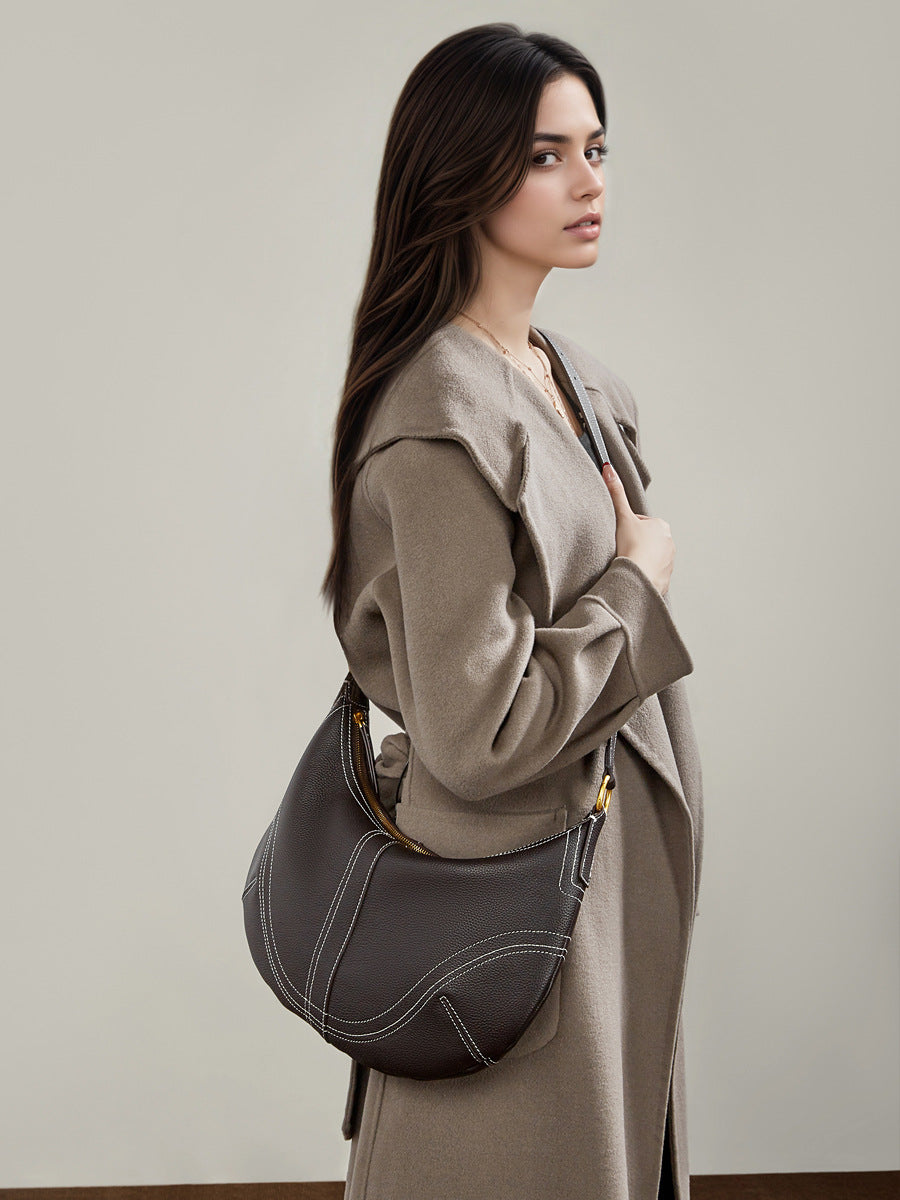 Women's Top-Grain Leather Hobo Shoulder Crossbody Bag-RAIIFY