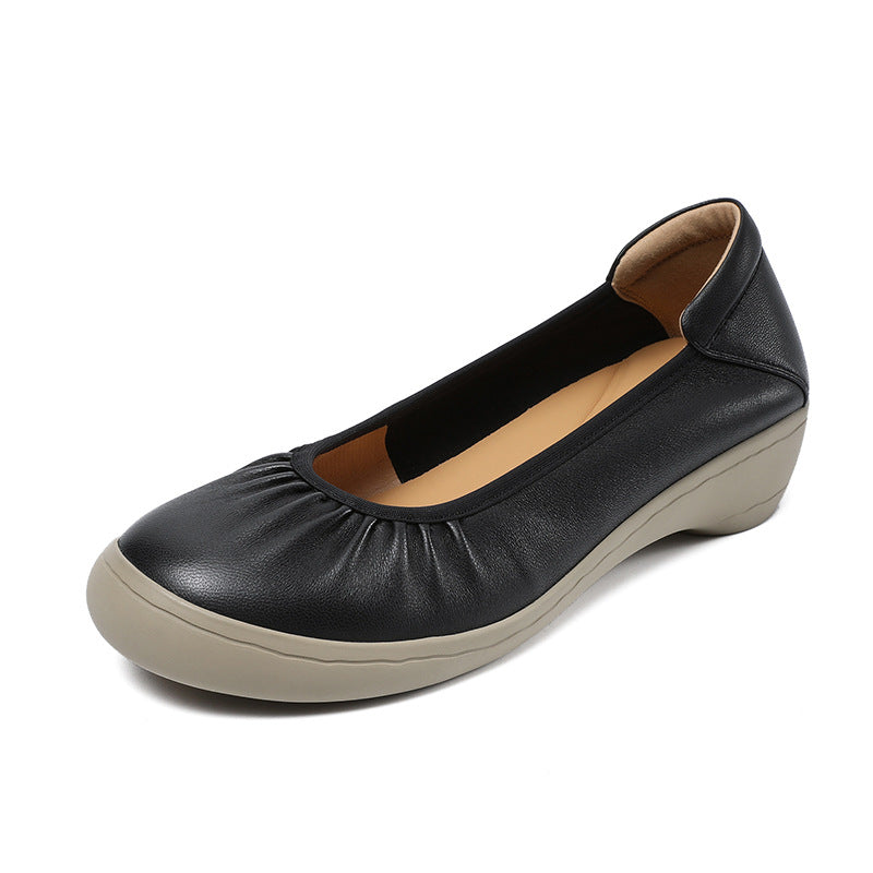 Women Solid Soft Leather Low Wedge Casual Shoes-RAIIFY