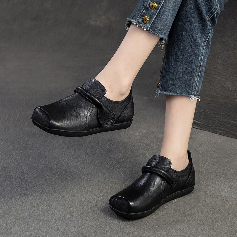 Women Retro Leather Soft Flat Casual Shoes-RAIIFY