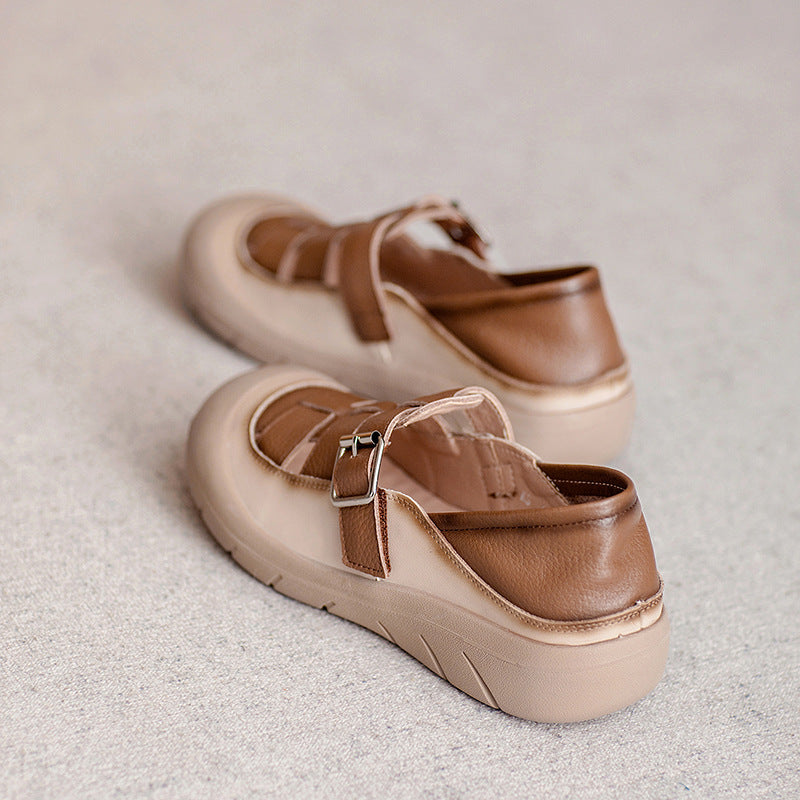 Women Summer Round Head Plaited Leather Casual Sandals-RAIIFY