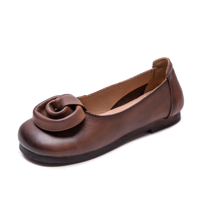 Women Retro Leather Casual Soft Flats-RAIIFY