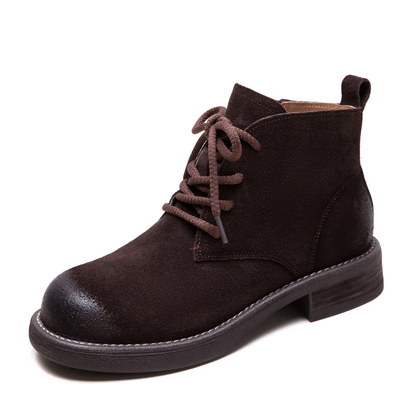 Women Solid Soft Nubuck Retro Ankle Boot-RAIIFY