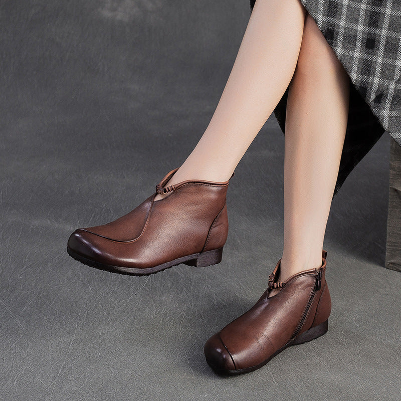 Women's Vintage Soft Leather Flat Ankle Boots-RAIIFY