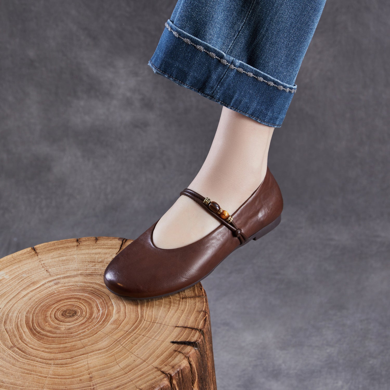 Women Vintage Genuine Leather Mary Jane Soft Flat Shoes-RAIIFY