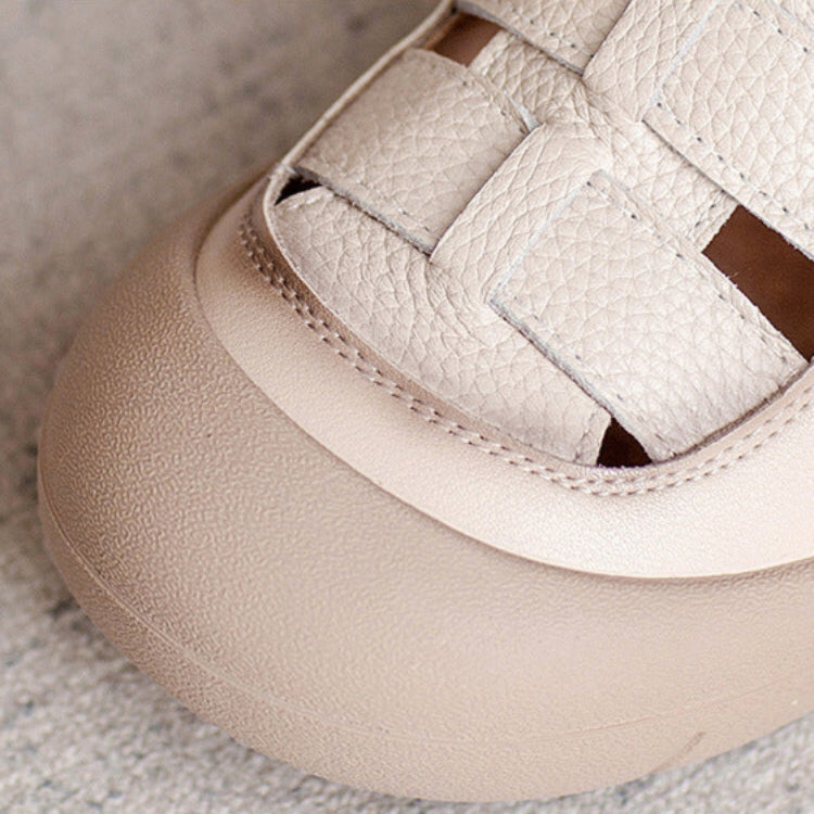 Women Summer Round Head Plaited Leather Casual Sandals-RAIIFY
