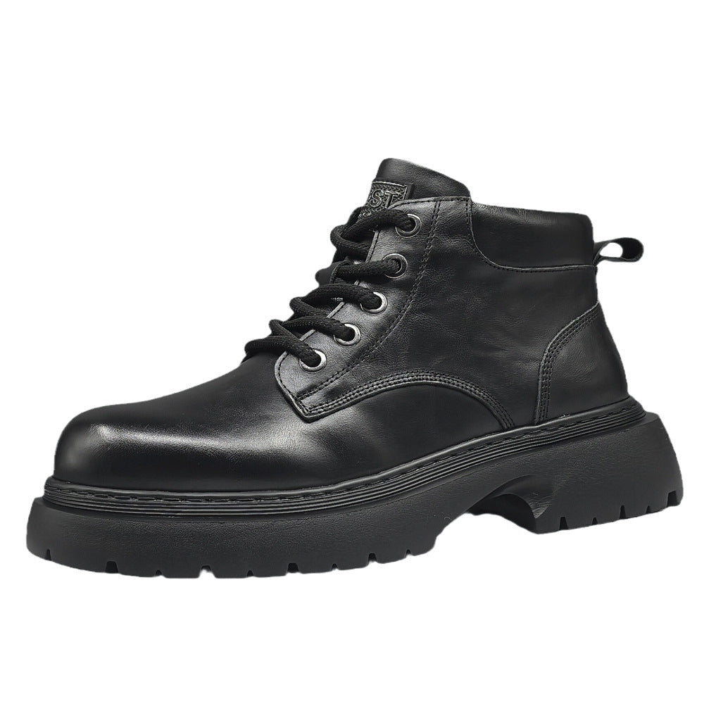 Men Solid Leather Soft Comfort Lace-up Ankle Boots-RAIIFY