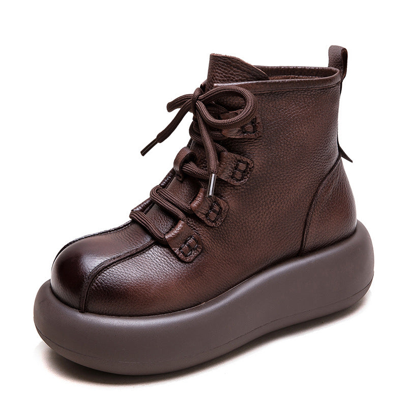 Women Retro Minimalism Leather Platform Boots-RAIIFY