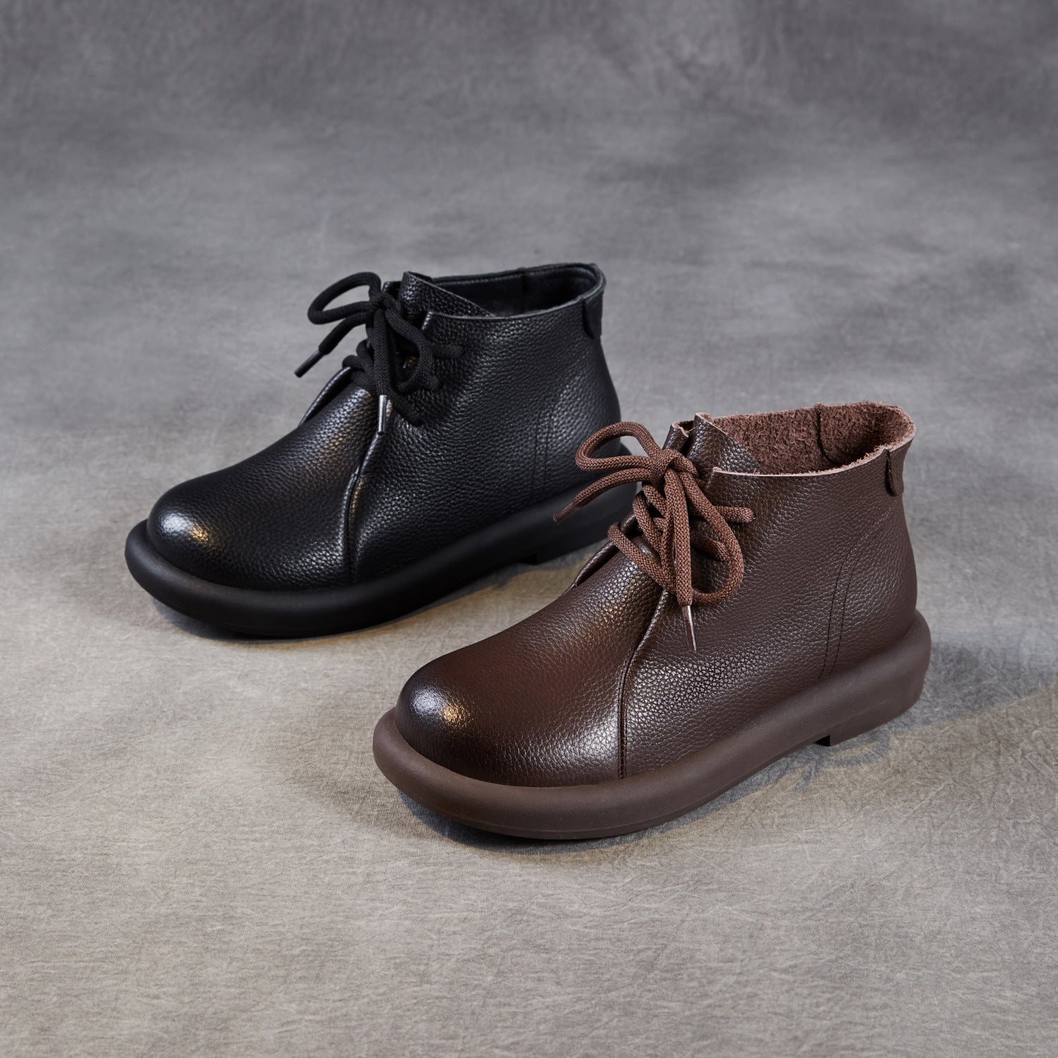 Women's Retro Soft Plain Leather Ankle Boots-RAIIFY