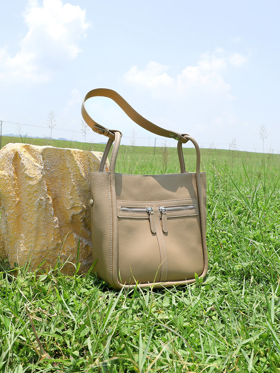 Women's Plain Leather Fashion Bucket Bag-RAIIFY