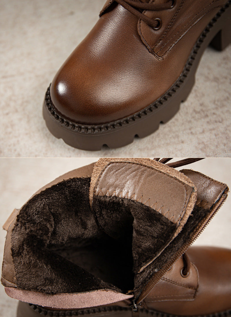 Women Minimalist Leather Winter Furred Boots-RAIIFY