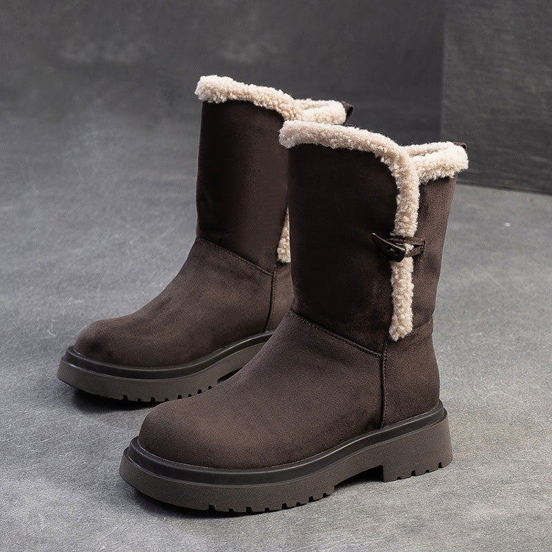 Women Vintage Leather Casual Soft Snow Boots-RAIIFY