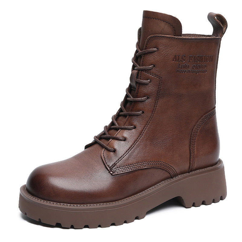 Women Classic Vintage Solid Leather Boots-RAIIFY