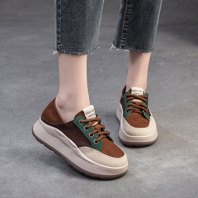 Women Soft Leather Flat Thick Soled Casual Shoes-RAIIFY